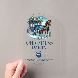 Pferd und Kutsche Blaue Weihnachtsfeier-Einladung Acryleinladungen
