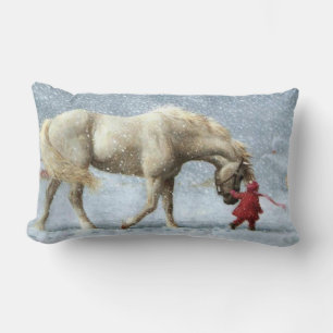 Pferd und Mädchen im Schneekissen Lendenkissen