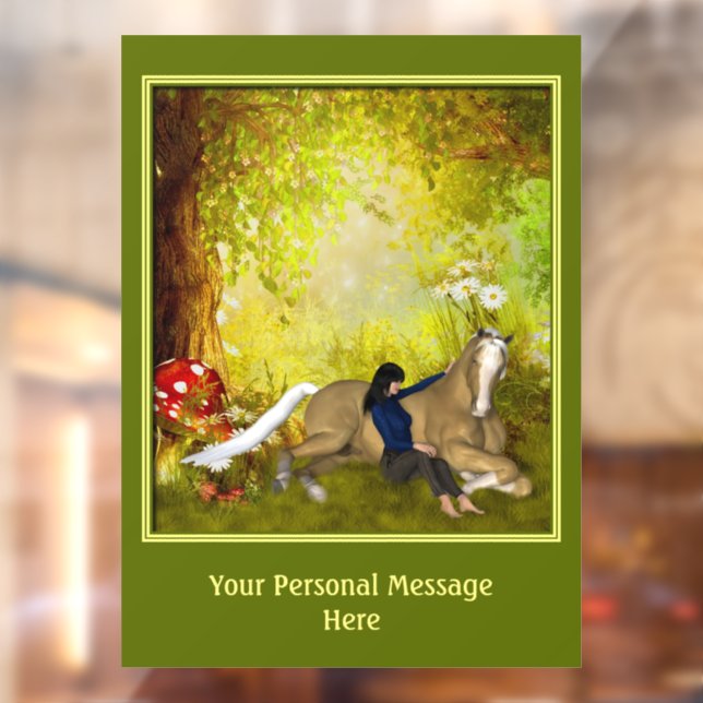 Pferd- und Mädchenfantasiewald Personalisiert  Fensteraufkleber (Blatt 2)