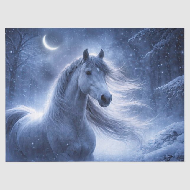 Pferd und Mond Schöner Winter Seidenpapier (Vorderseite)