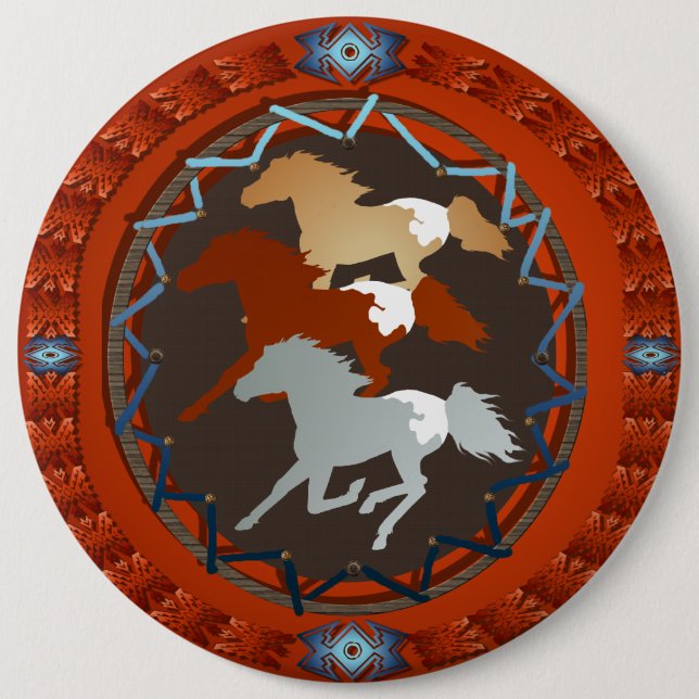 Pferd und Schild-Magnet Button (Vorderseite)