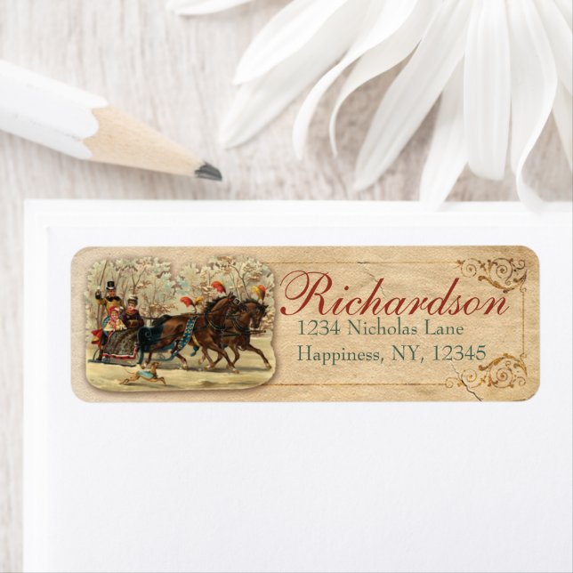 Pferd und Schlitten Antike Viktorianische Weihnach (Insitu)