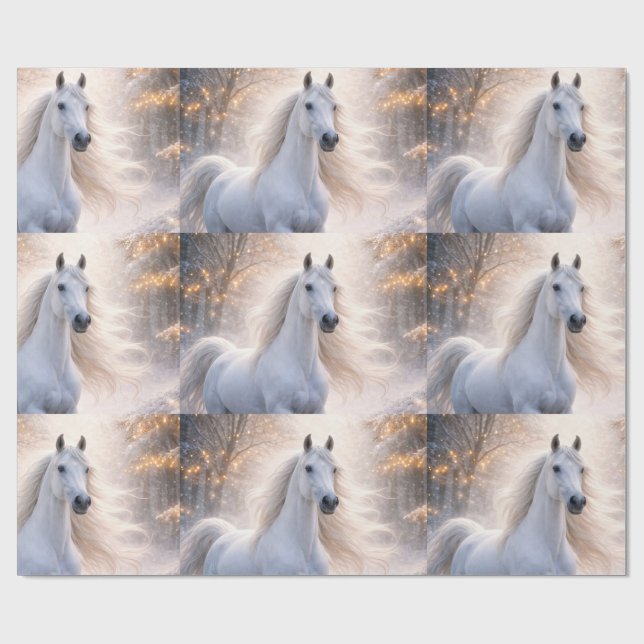 Pferd und Schnee Weihnachtspapier Geschenkpapier (Flach)