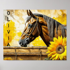 Pferd und Sonnenblume Schönes personalisiertes Poster