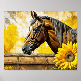 Pferd und Sonnenblumen Schöne künstlerische Kunst Poster
