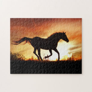 Pferd und Sonnenuntergang laufen Puzzle