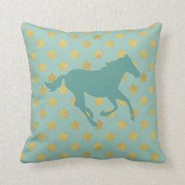Pferd und Sterne - Babyblau und Goldenes Kissen