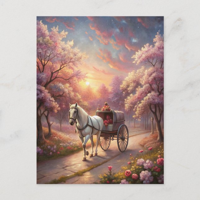 Pferd und Warenkorb Postkarte (Vorderseite)