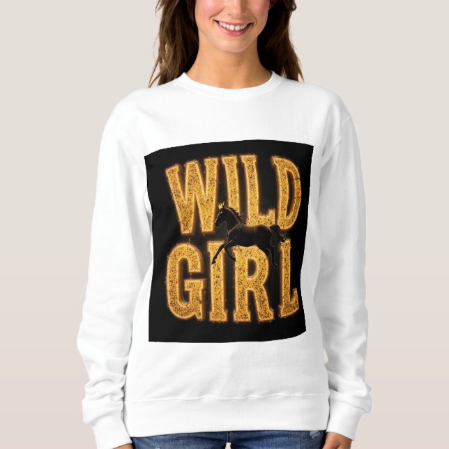 Pferd und "Wild Girl"-Zeichen Sweatshirt (Vorderseite)