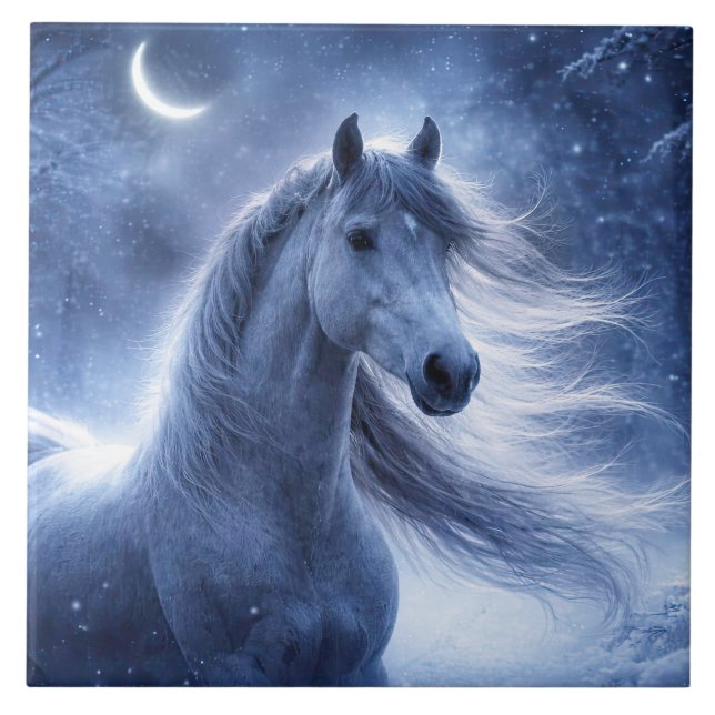 Pferd und zunehmender Mond schöne Kunst Fliese (Vorderseite)