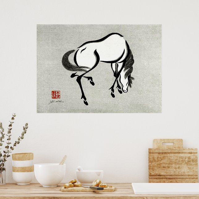 Pferd Urushibara Mokuchu Vintage Japanische Kunst Poster (Küche)