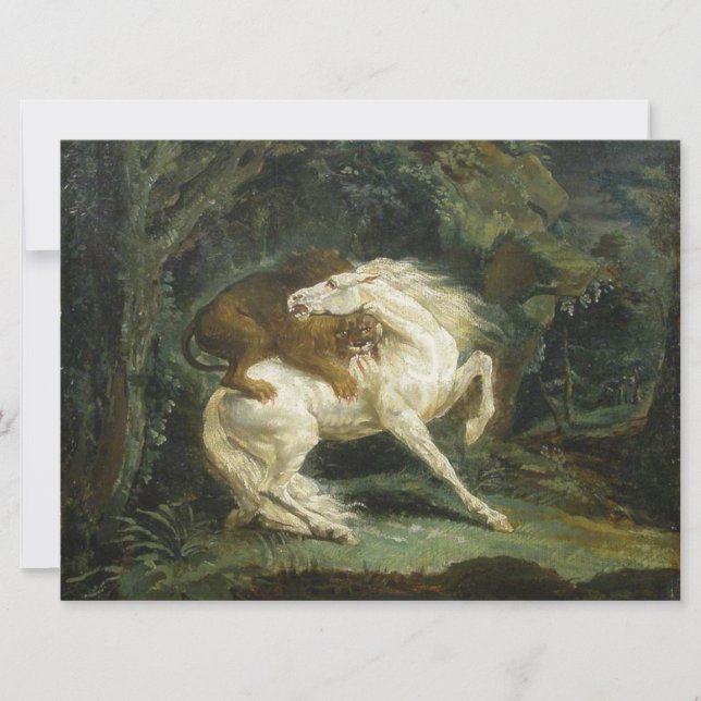 Pferd von einem Löwen angegriffen Karte (Vorderseite)