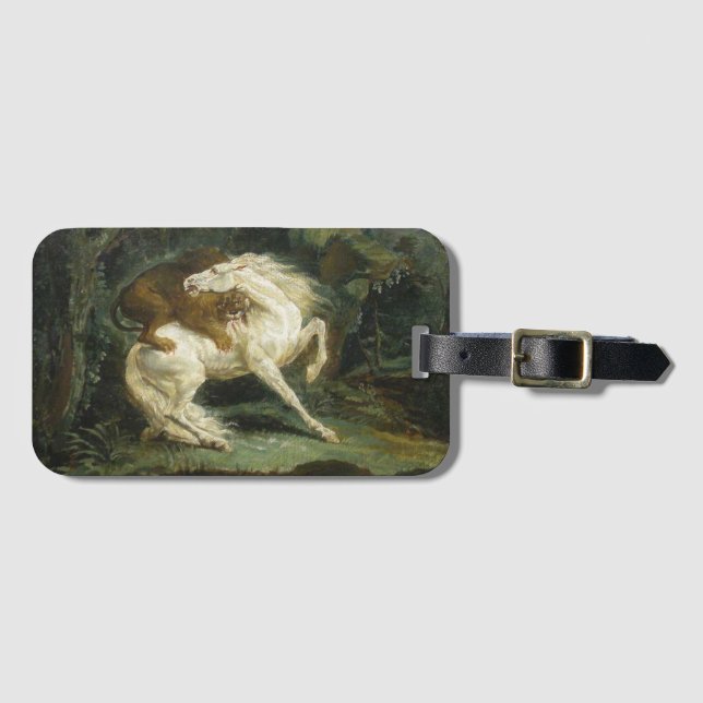 Pferd von einem Löwen angegriffen (von Théodore Gé Gepäckanhänger (Vorderseite (Horizontal))