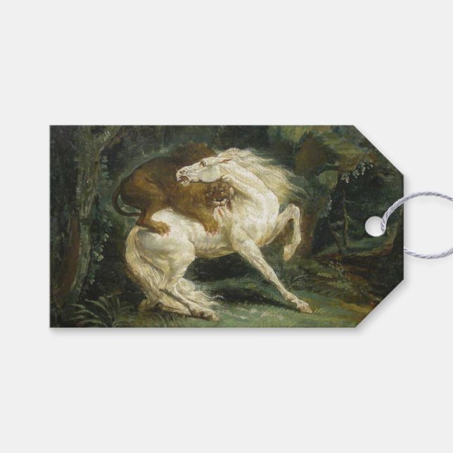 Pferd von einem Löwen angegriffen (von Théodore Gé Geschenkanhänger (Vorderseite (Horizontal))