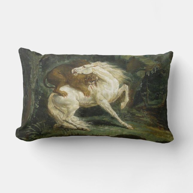Pferd von einem Löwen angegriffen (von Théodore Gé Lendenkissen (Vorderseite)