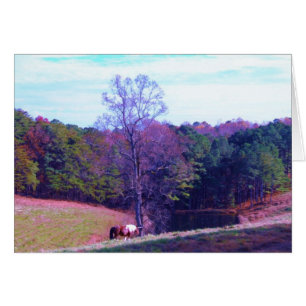 Pferd weit weg in einem Lila Feld