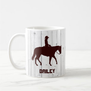 Pferd Western Horseback Woman Holz Personalisiert Kaffeetasse