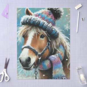 Pferd Winter Hat Scarf Chalk-Pastel Decoupage Seidenpapier