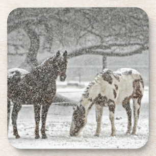 Pferd Winter Schnee Bauernhof Ranch Tiere schneebe Getränkeuntersetzer