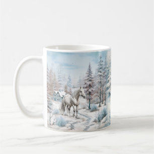 Pferd Winter Szene Schneewald Weihnachten Kaffeetasse