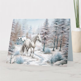 Pferd Winter Szene Schneewald Weihnachten Karte