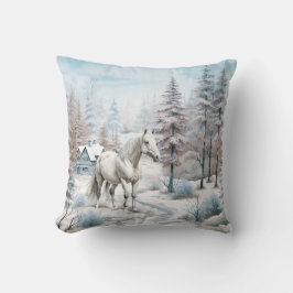 Pferd Winter Szene Schneewald Weihnachten Kissen