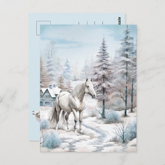 Pferd Winter Szene Schneewald Weihnachten Postkarte (Vorne/Hinten)