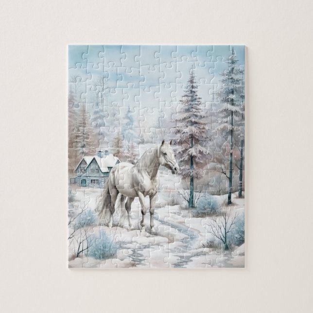 Pferd Winter Szene Schneewald Weihnachten Puzzle (Vertikal)