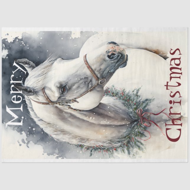 Pferd Winter Weihnachten Wasserfarbe Seidenpapier (Vorderseite)