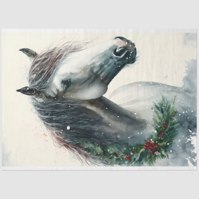 Pferd Winter Weihnachten Wasserfarbe Seidenpapier (Vorderseite)