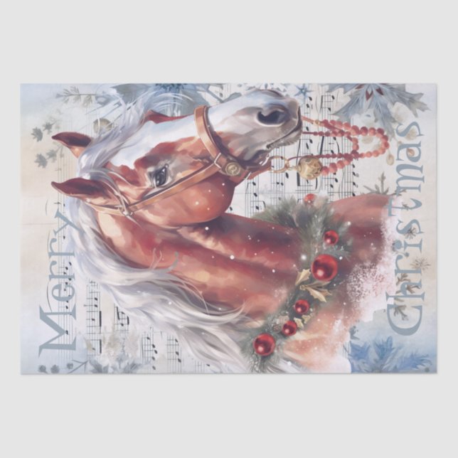 Pferd Winter Weihnachten Wasserfarbe Seidenpapier (Vorderseite)