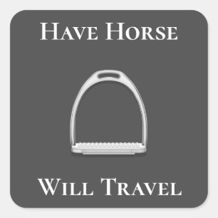 "Pferd wird reisen" Stirrup Eisen dunkelgrau Quadratischer Aufkleber