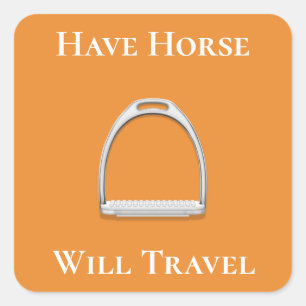 "Pferd wird reisen" Stirrup Eisen Orange Quadratischer Aufkleber