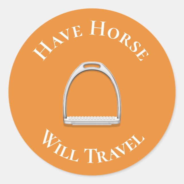 "Pferd wird reisen" Stirrup Eisen Orange Runder Aufkleber (Vorderseite)