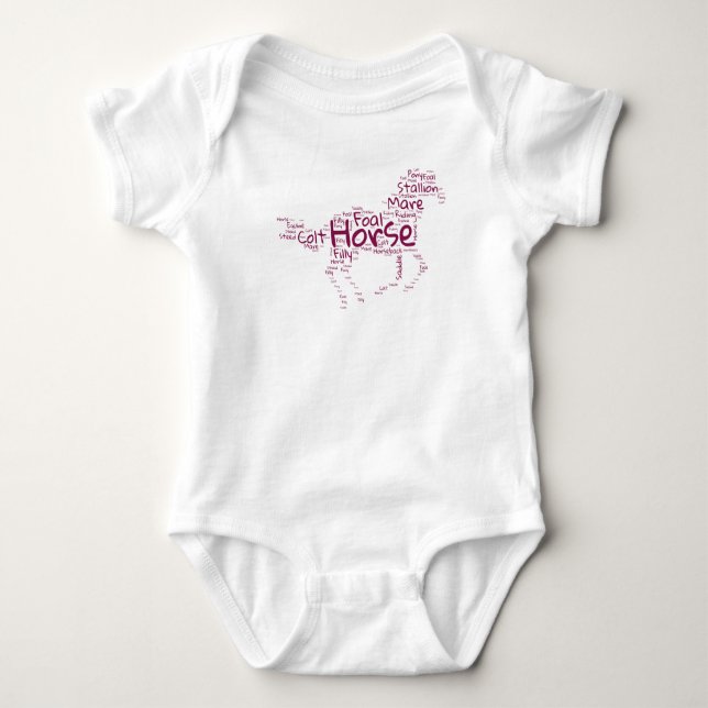 Pferd Word Cloud Unique Design in Maroon Baby Strampler (Vorderseite)