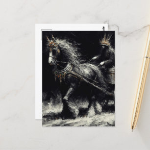 Pferd zieht einen Karren in Schwarz und Gold Postkarte