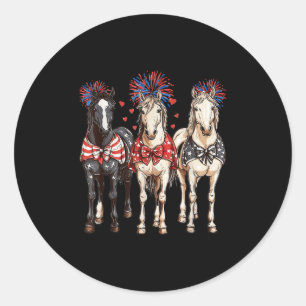 Pferde 4. Juli Patriotisches Pferd Amerikanische F Runder Aufkleber