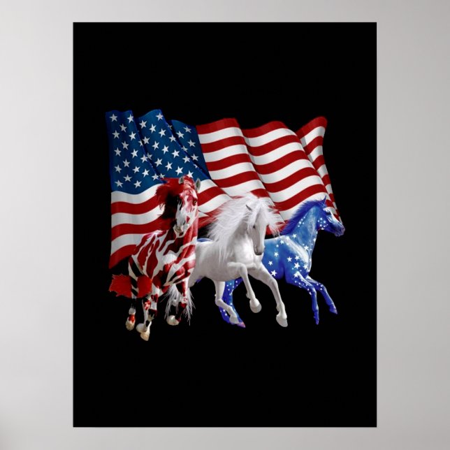 Pferde Amerikanisches Flaggenpferd Poster (Vorne)
