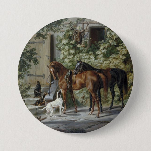 Pferde an der Porch (von Albrecht Adam) Button (Vorderseite)