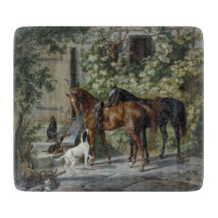 Pferde an der Veranda (von Albrecht Adam) Schneidebrett