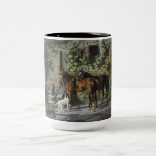 Pferde an der Veranda (von Albrecht Adam) Zweifarbige Tasse