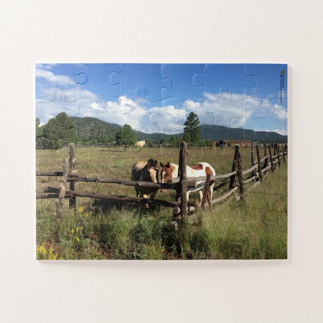 Pferde auf dem Split-Bahnzaun-Foto Puzzle (Horizontal)