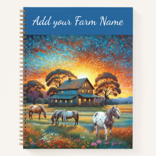 Pferde auf der Farm Wildblumenwiese Notizbuch