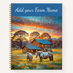 Pferde auf der Farm Wildblumenwiese Notizbuch