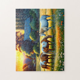 Pferde auf der Farm Wildblumenwiese Puzzle