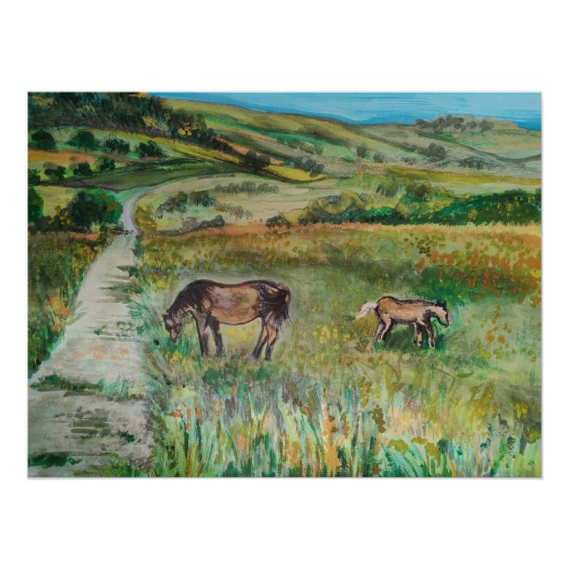 Pferde auf der Wiese Poster (Vorderseite)