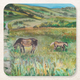 Pferde auf der Wiese Rechteckiger Pappuntersetzer