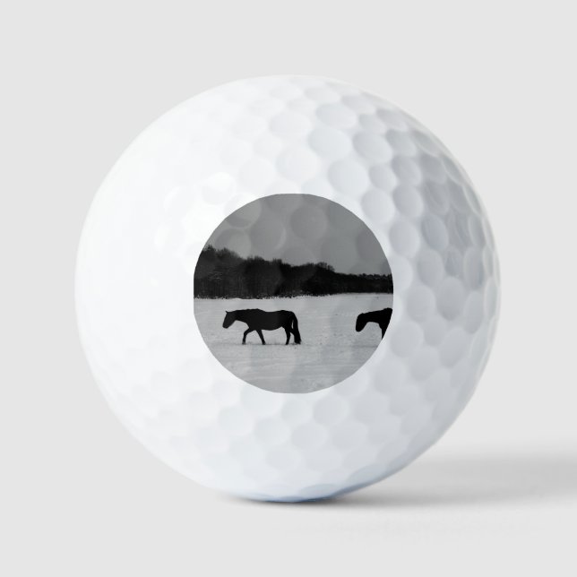 Pferde auf Schnee über gbcnm Golfball (Vorderseite)
