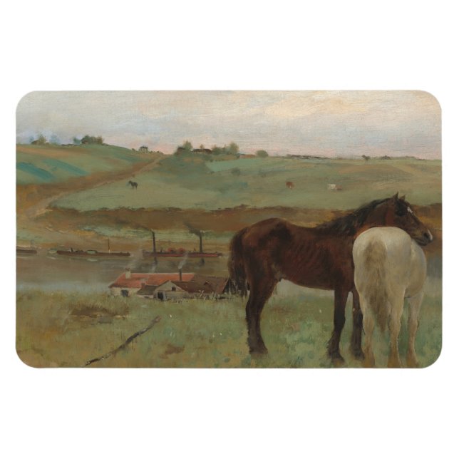 Pferde auf Wiese, Ölgemälde, Edgar Degas Magnet (Horizontal)