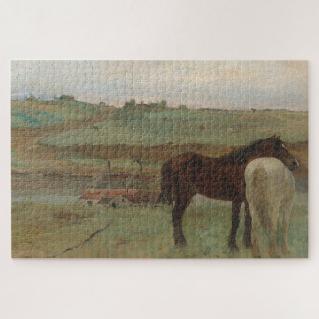 Pferde auf Wiese, Ölgemälde, Edgar Degas Puzzle (Horizontal)